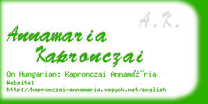 annamaria kapronczai business card